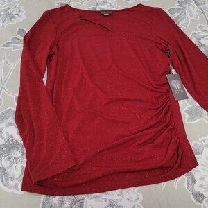 Vince Camuto Sparkly & Stretchy Red Long Sleeve Tunic Top Size Medium NWT